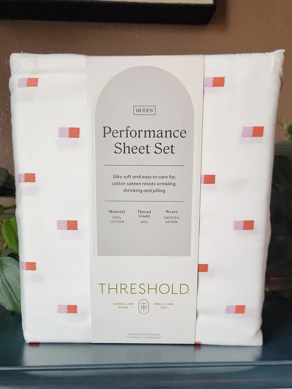 Threshold Queen Cotton Performance Sheet Set - White with Coral & Light Pink NWT